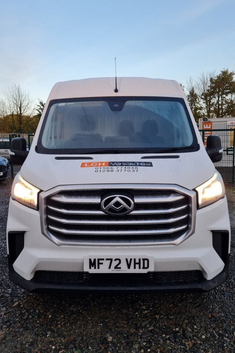 Front view of LWB Maxus van for hire