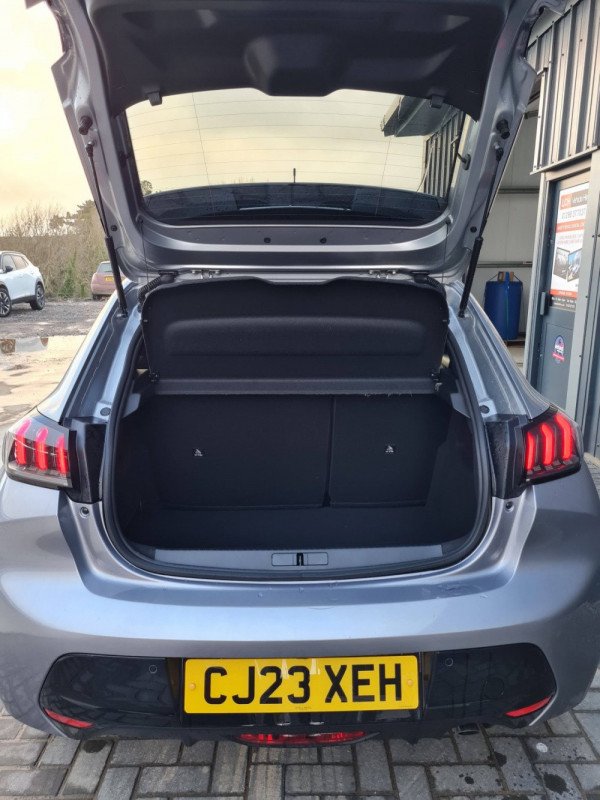 Exterior view of boot area of Peugeot 208 for hire in North Cornwall