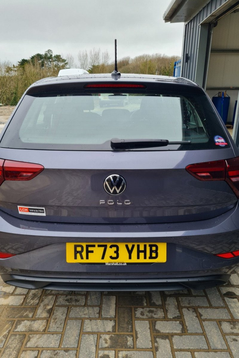Exterior view of boot area of VW Polo for hire in North Cornwall