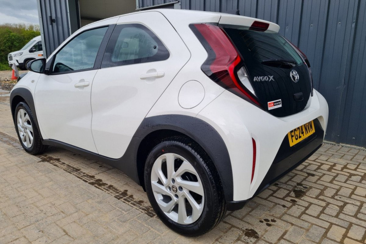 Rear of Toyota Aygo X for hire in North Cornwall