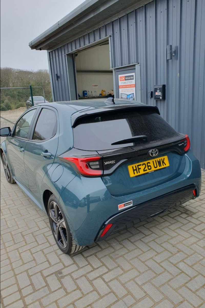 Exterior view of boot area of Toyota Yaris for car hire in North Cornwall