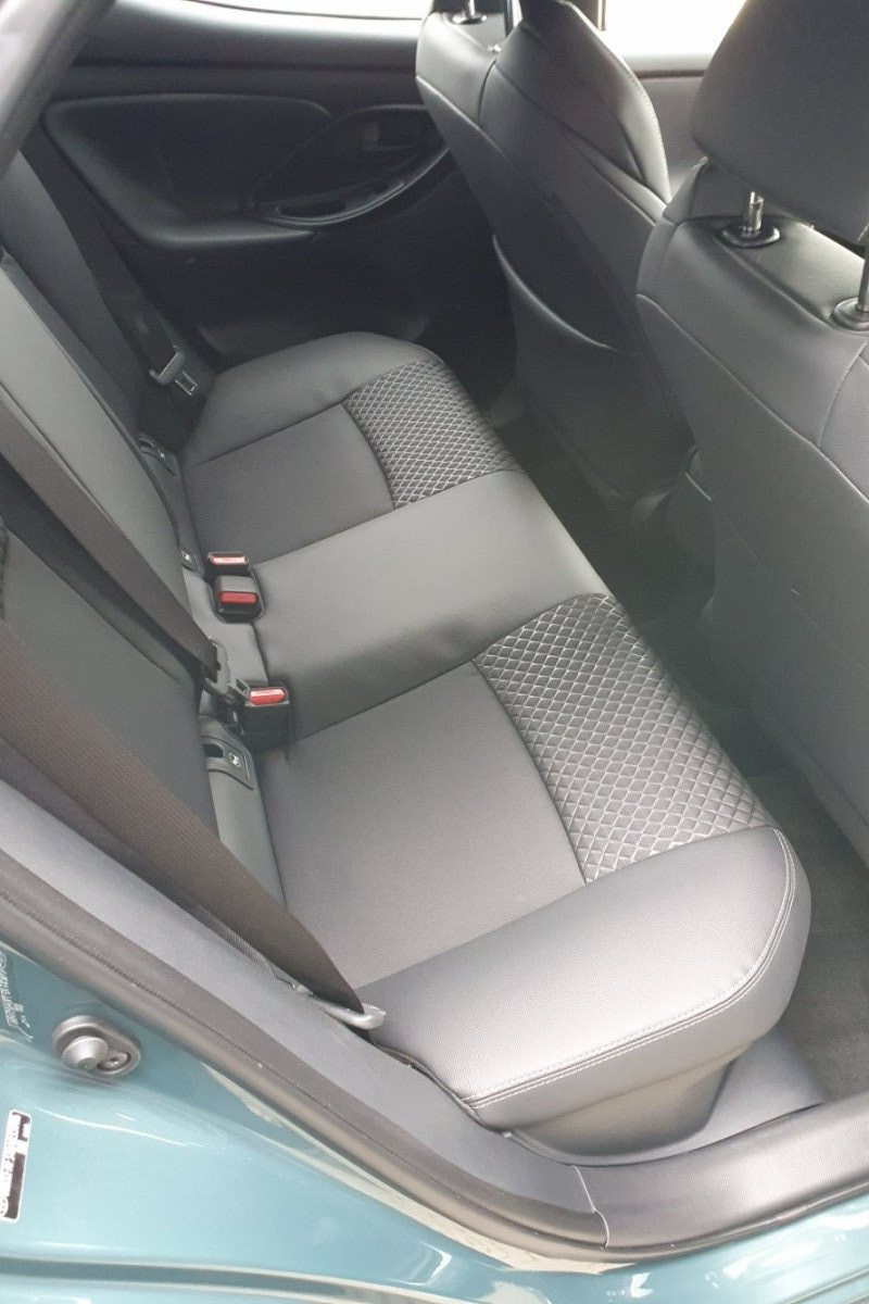 Rear seat view of Toyota Yaris for rental in North Cornwall